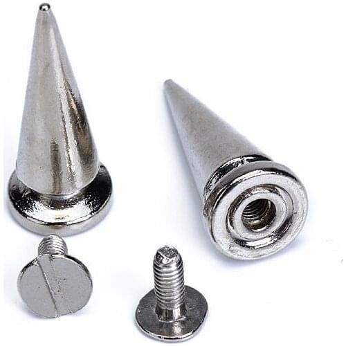 10 Sets 25mm Nickel Plated Cone Spikes Studs Silver Punk Rock