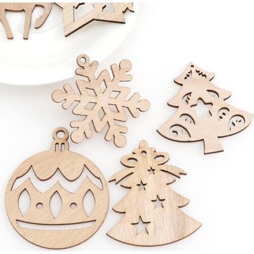 20Pcs Wooden DIY Natural Wood Chip Christmas Tree Pendant Pendant Children Gift Christmas Ornament Decoration