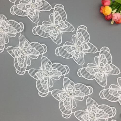 20X Fashion Butterfly Pearl Beaded Embroidered Lace Trim Ribbon Applique Fabric Craft Applique Vintage Wedding Dress Decoration