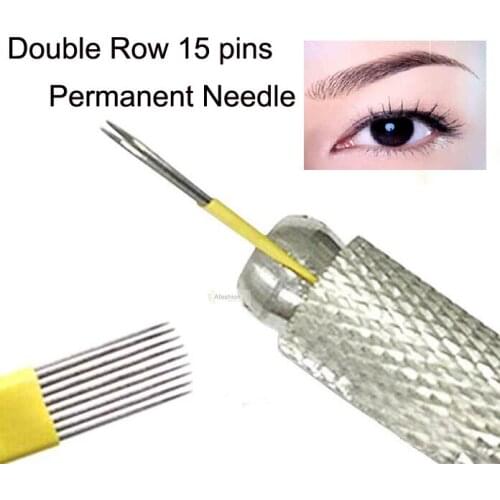 30pcs Double Row 15pins Eyebrow Permanent Makeup needles eye line 3d Microblading make up tattoos flat microblade