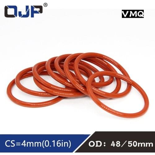 5PC/lot Red Silicon Rings Silicone O ring Sealing 4mm Thickness OD48/50mm Rubber O-ring Seal Gaskets Strip Sanitary Washer