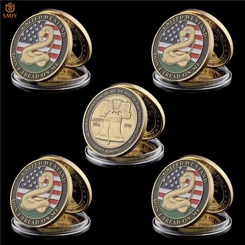 5Pcs 1766 American Snake Liberty Bell Medal Token Copper Colorful USA Military Challenge Commemorative Coin Collection