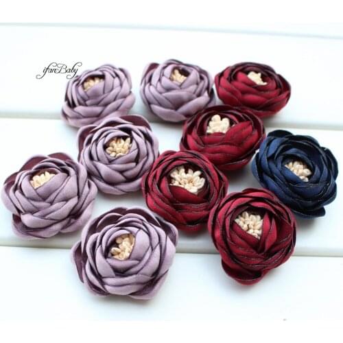 1.5'' burn flowers satin fabric hair accessories singed hair flowers for girl kids women 50pcs