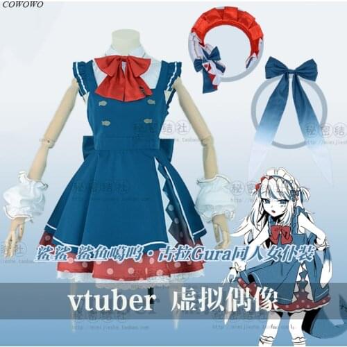 Anime! Vtuber Hololive Gawr Gura Maid Dress Lovely Uniform Cosplay Costume Halloween Party Role Play Clothing Women 2021 NEW