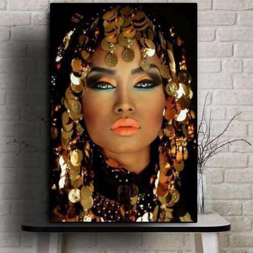 Bling Gold Makeup Woman Canvas Painting Figure Prints and Posters Cuadros Wall Art Pictures for Living Room Home Decor Unframed