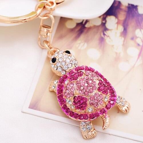 Cute Sea-Turtle-Tortoise-Shape Car Keychain Handbags Rhinestone-Crystal Rainbow-Animal Pendant Accessories Key Rings Gift