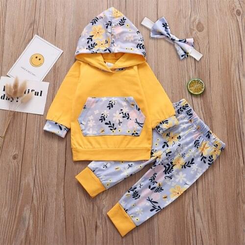 Infant Kids Set Newborn Clothes Long Sleeve Floral Hoodie T-Shir Tops Pants Child Suit Children Outfits Baby Girl Clothing Autum