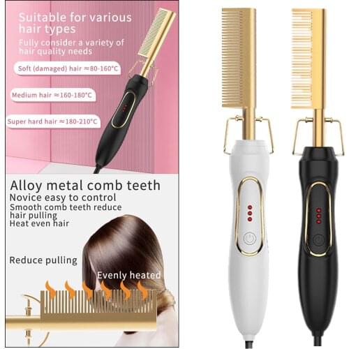 Travel Hot Comb for African American Hair and Wigs Hair Straightener Flat Irons Straightening Brush Iron Hair Curler Comb