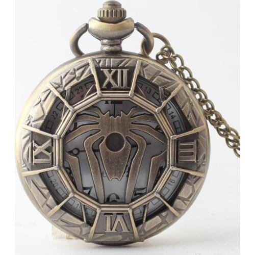 Hot Sell Bronze Hollowed Spider Flip Quartz Pocket Watch Gold Dial Men and Women Christmas Gift Watch 100pcs/lot Wholesale