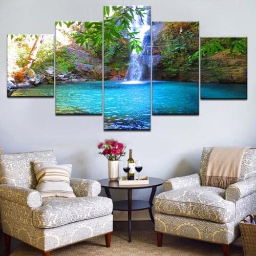 Canvas Wall Art Picture Modern Print painting Large Peaceful Waterfall 5 Panels Landscape Pictures Photo painting frame