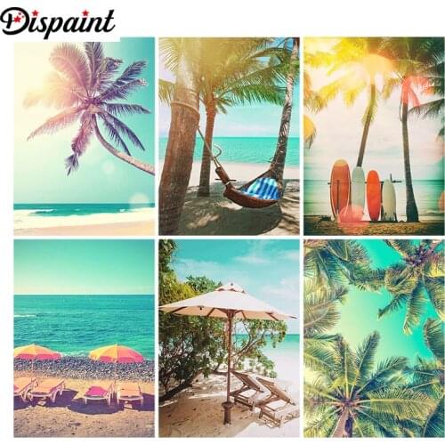 Dispaint Diamond painting "Beach tree landscape" Full Square/Round Drill Wall Decor Inlaid Resin Embroidery Craft Cross stitch