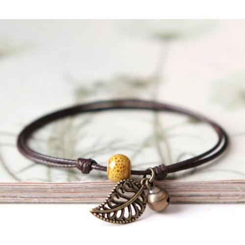 Ceramic Bracelet Rope Chain Bracelets Vintage Ornament Bohemian Pendant Couples Unisx Beaded Anklet