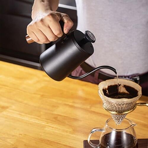 600ml Stainless Steel Non-stick Coffee Tea Pots With Scale Long Gooseneck Spout Drip Kettle With Wooden Handle Coffee Tools