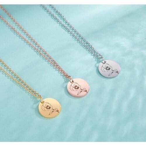 Likgreat Violet Flower Pendant Necklaces for Women Lovers Stainless Steel Charm Choker Accessories Jewelry Gift