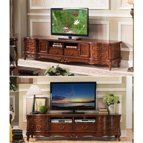 Furniture American solid wood TV cabinet simple European style floor cabinet living room 2.4 meters TV table combination