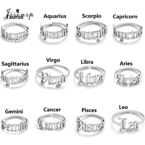 Fashion 12 Zodiac Ring Aries Taurus Gemini Constellation Jewelry Rings for Women Men Old English Letter Finger Ring Birthday Gif