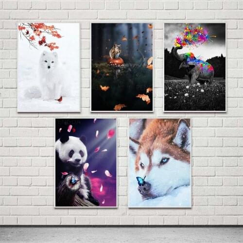 Home Decor Panda Hd Prints Elephant Painting Pictures Cute Animals Wall Art Leaves Modular Canvas Petal Poster For Living Room
