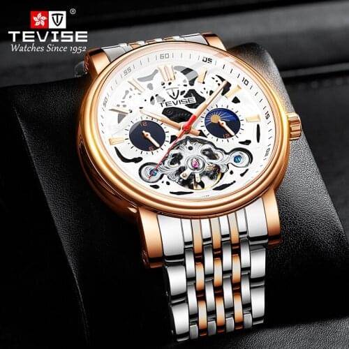 TEVISE Men Watches Automatic Mechanical Watch Tourbillon Sport Clock Casual Business Moon Phase Wristwatch Man Relojes Hombre