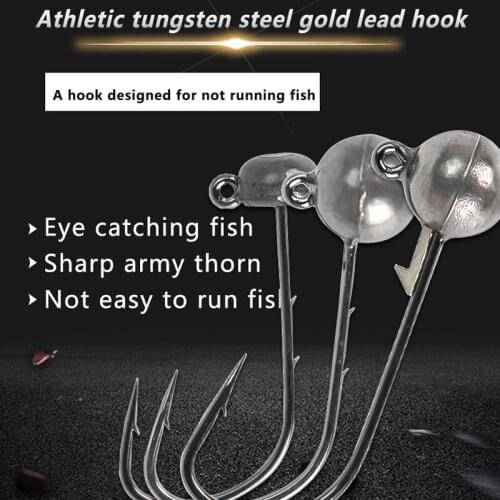 Tungsten steel head fish Hooks Set Kit with Fishing Tackle Box Lead Round Ball Head Jigs Fishing Hooks with Barb