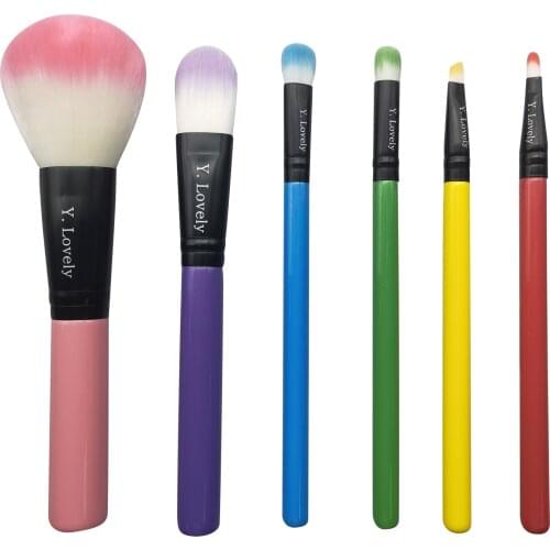 YLovely 6pcs Premium Synthetic Makeup Brush Set with Different Color Wooden Handle