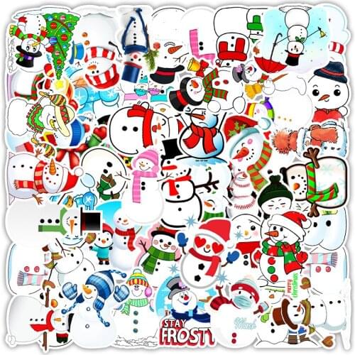 50Pcs Kawaii Colorful Christmas sticker Santa Claus Snowman Christmas Tree laptop skateboard very thin New Year Gift Sticker