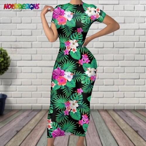 NOISYDESIGNS Fashion Long Dress for Women Short Sleeve Hawaiian Tropical Floral Printing Beach Dress Elegant Womens Dress 2021