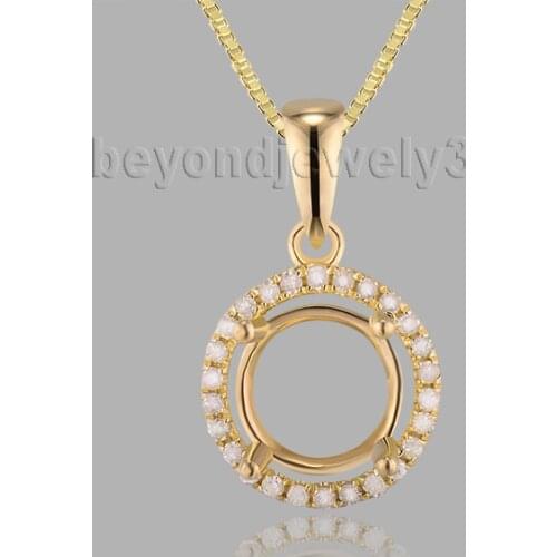 New!!! Wedding Jewelry 14Kt Yellow Gold Round 7mm Simple Semi Mount Pendant E0053