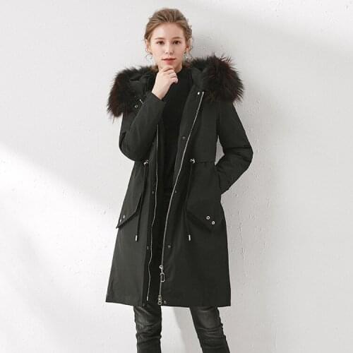 The new winter 2019 brand ladies in Europe and the United States hooded thickening long detachable peck down jacket coat