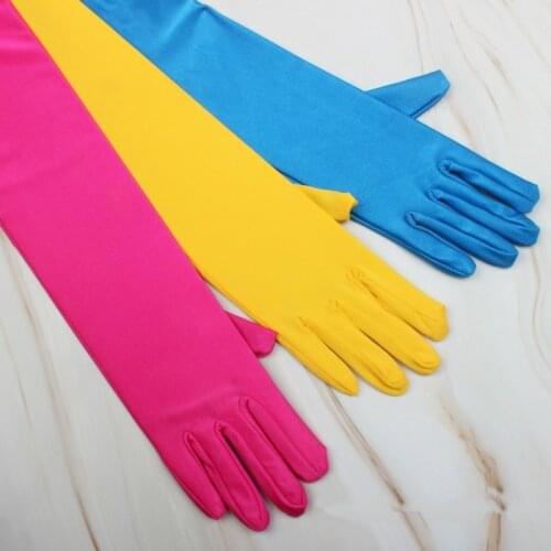 Sale Cheap Girls Yellow Dance Party Summer Gloves Full Finger Spandes Pink Glove Blue Long Gloves For Bride Accessories ST234