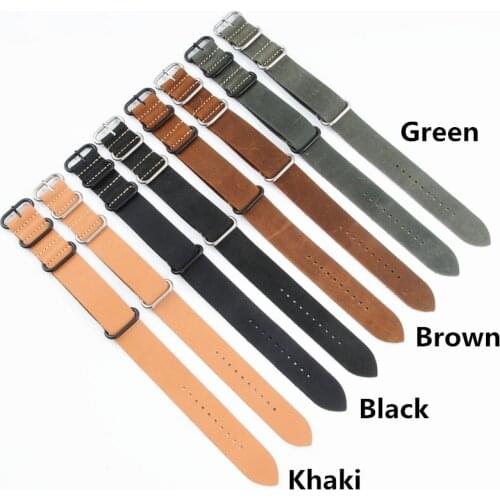 MERJUST Vintage 18mm 20mm 22mm 24mm 26mm Black Brown Green Khaki Genuine Leather NATO Watch Band Strap Wristband Bracelet