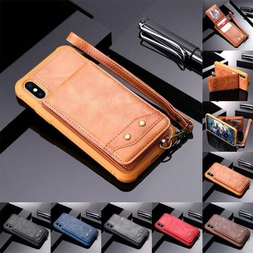 Luxury Retro Women Men Leather Case for iPhone X Card Slot Flip Wallet Back Cover for Apple iPhone X Phone Shell Bag Coque Strap