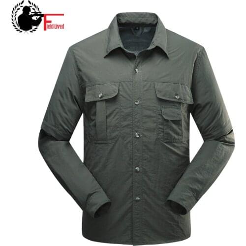 Military Style Mens Shirts Tactical Shirt Summer Quick Drying Sleeves Detachable Army Clothing Male Shirts Breathable Work Wear