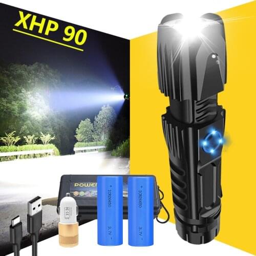 Most Powerful XHP90.2 LED Flashlight XH50 XLamp Tactical waterproof Torch Smart chip control With bottom attack cone Flashlights