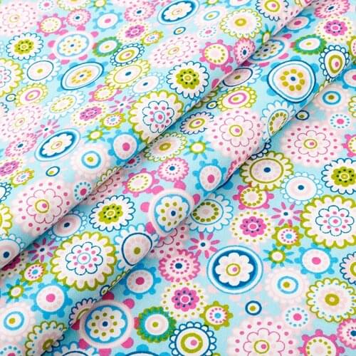 Blue Floral Series Printed Twill Fabric Cloth DIY Sewing Baby&Child Quilting Bedsheet Clothes Skirt Textile Material Half Meter