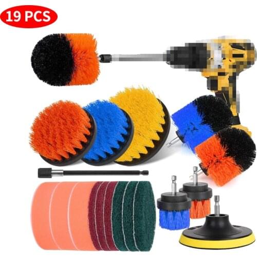 19Pieces Cleaning Brush All Purpose Drill Brush Attachment Set with Extend Long for Bathroom Shower Scrubbing Household