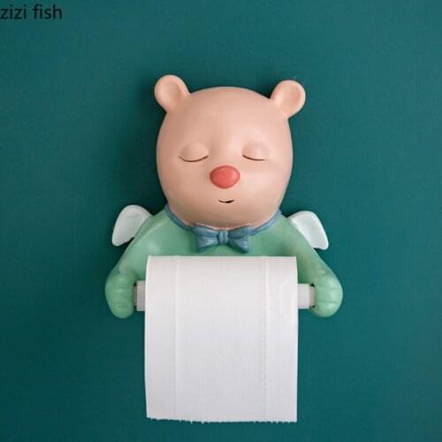 Resin Bear Paper Towel Holder Home Bathroom Paper Roll Rack Cartoons Wall Hanging Tissue Box Punch-free Paper Towel Storage Rack