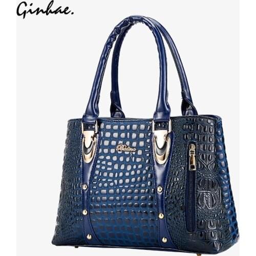 Elegant Snake Leather Top Handle Bags Women Crocodile Pattern Handbags Luxury Rivet Shoulder Messenger Bag Ladies Crossbody Bags