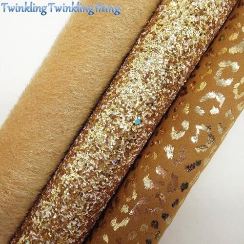GOLD Glitter Fabric, Immitation Horse Hair Fabric, Leopard Printed Faux Fabric Sheets For Bow A4 21x29CM Twinkling Ming XM722