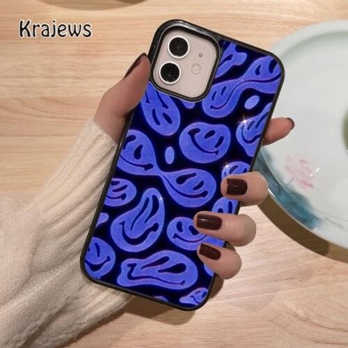Krajews indigo trippy smiley coque Phone Case for iPhone 12 mini 5 6S 7 8 PLUS X XS XR 11 PRO MAX SE 2020 Back Cover Funda Shell