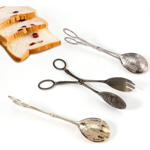 Vintage Retro Food Tongs Salad Cake Bread Clip Zinc Alloy Food Serving Tong BBQ Clamp Kitchen Baking Tools
