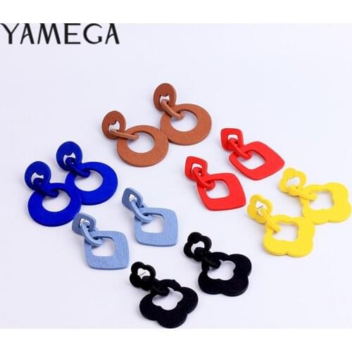 Fashion Korean Style Wooden Earrings for Women Red Yellow Blue Trendy Jewelry Oval Drop Statement Colorful Wood Dangel Earrings