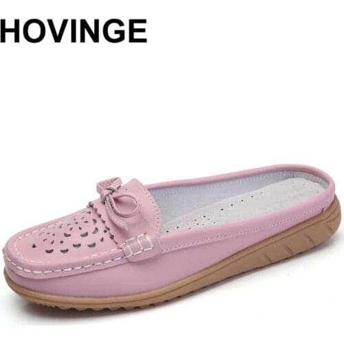HOVINGE Plus Size leather women shoes summer slippers sandales femmes sandalias top quality wedge flip flops slides flats woman