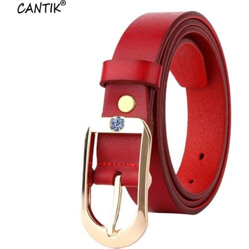 CANTIK Ladies Quality Real Cowhide Leather Belts Dimond Ornamental Buckles Metal Clothing Accessories Women 2.8cm Width FCA073