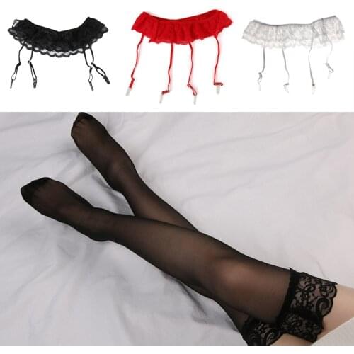 1Set New Fashion Sexy Lace Soft Top Thigh-Highs Stockings+Suspender Garter Belt for Womens Lady Leggings Solid Stockings Set