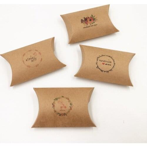 120Pcs/Lot Small Kraft Pillow Pouch Various Pattern Handmade Gift Packaging Boxes Wedding Candy Mini Paper Boxes