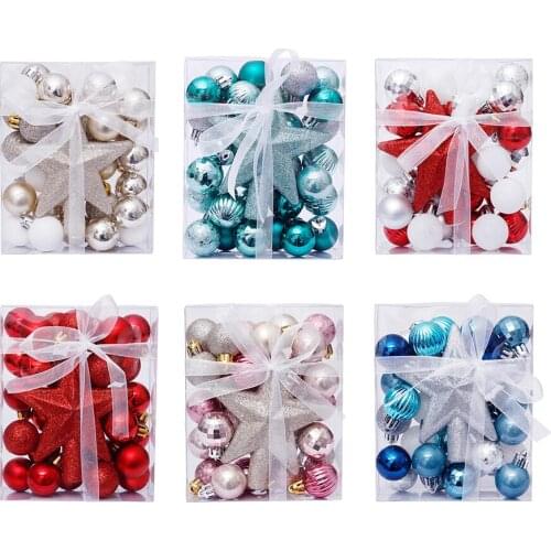 30-Pcs Christmas Ornaments 3cm Christmas Ball Tree Top Star Gift Box Set Christmas Tree Pendant