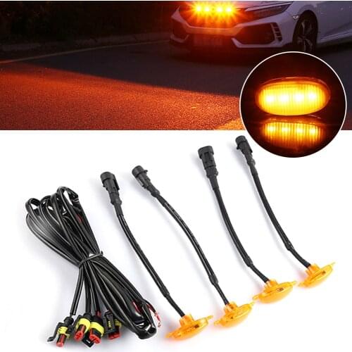 4pcs Car LED Grill Warning Lamp ABS Plastic durable LED Grille Strobe Light Red Amber Auto Accessories Parts Raptor Style Lamp