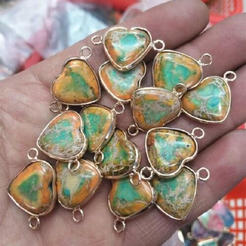 4PCS Nature Imperial Jasper Stone Heart Shape Beads Connectors New Gemstone 14MM Lovely Necklace Or Bracelets Making Accessories