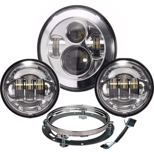 7Inch LED Headlight With Adapter Bracket Ring+ 4.5" Fog Passing Lights Combo For Motorcycle Touring