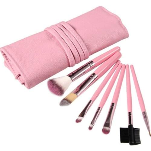 7 pcs / set Professional Beauty Cosmetic Makeup Kit Eyeshadow Foundation Del Eyebrow Lip Make-up Brushes Brush Set Tools